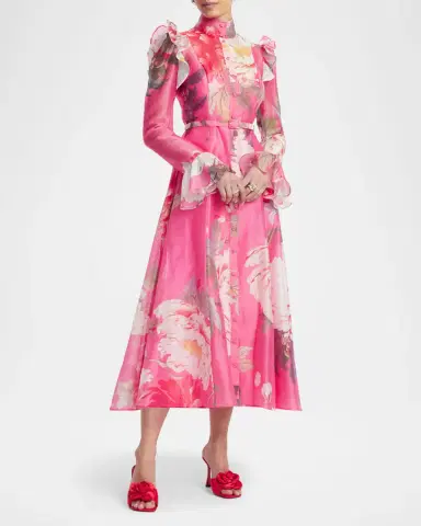LEO LIN Katrina Floral-Print Ruffle Midi Dress | Thumbnail 4