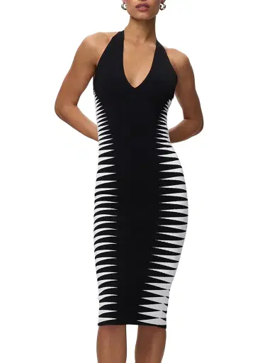 Hervé Léger Women's Amaris Colorblocked Midi-Dress - Black Alabaster Combo | Thumbnail 3 Hervé Léger Women's Amaris Colorblocked Midi-Dress - Black Alabaster Combo | Thumbnail 3