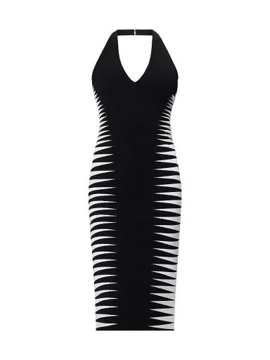 Hervé Léger Women's Amaris Colorblocked Midi-Dress - Black Alabaster Combo | Thumbnail 1 Hervé Léger Women's Amaris Colorblocked Midi-Dress - Black Alabaster Combo | Thumbnail 1