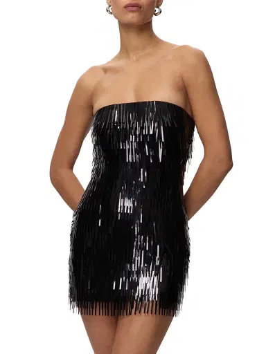 Hervé Léger Women's The Keira Fringed Minidress - Black | Thumbnail 3