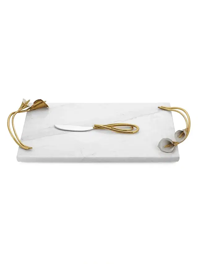Michael Aram Calla Lily Marble Cheese Board and Stainless Steel Knife Set