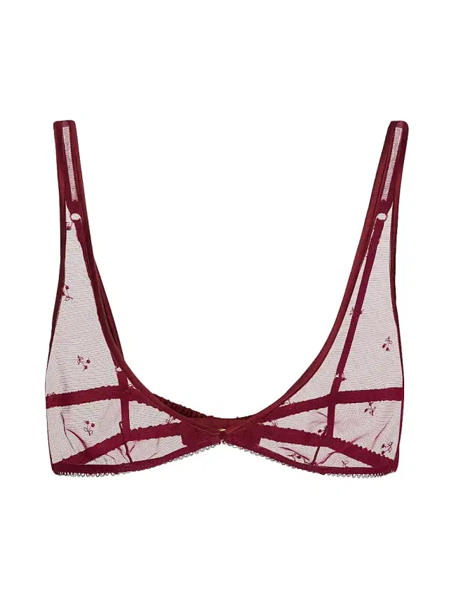 Kiki de Montparnasse Women's Cerise Embroidered Mesh Bra