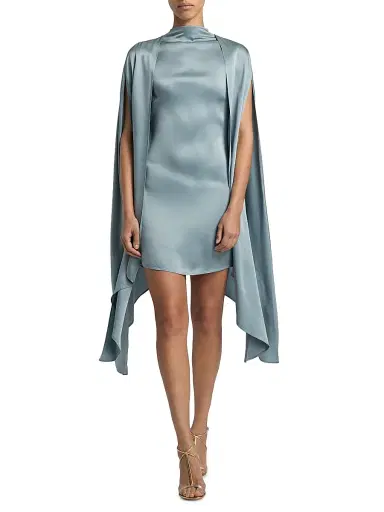 Lapointe Women's Cape Sleeve Satin Sheath Minidress - Light Slate - Size 8 | Thumbnail 2