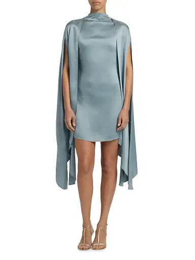 Lapointe Women's Cape Sleeve Satin Sheath Minidress - Light Slate - Size 8 | Thumbnail 3