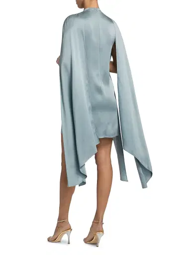 Lapointe Women's Cape Sleeve Satin Sheath Minidress - Light Slate - Size 8 | Thumbnail 5