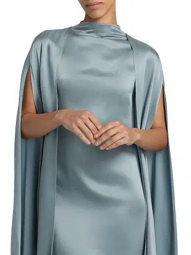 Lapointe Women's Cape Sleeve Satin Sheath Minidress - Light Slate - Size 8 | Thumbnail 6