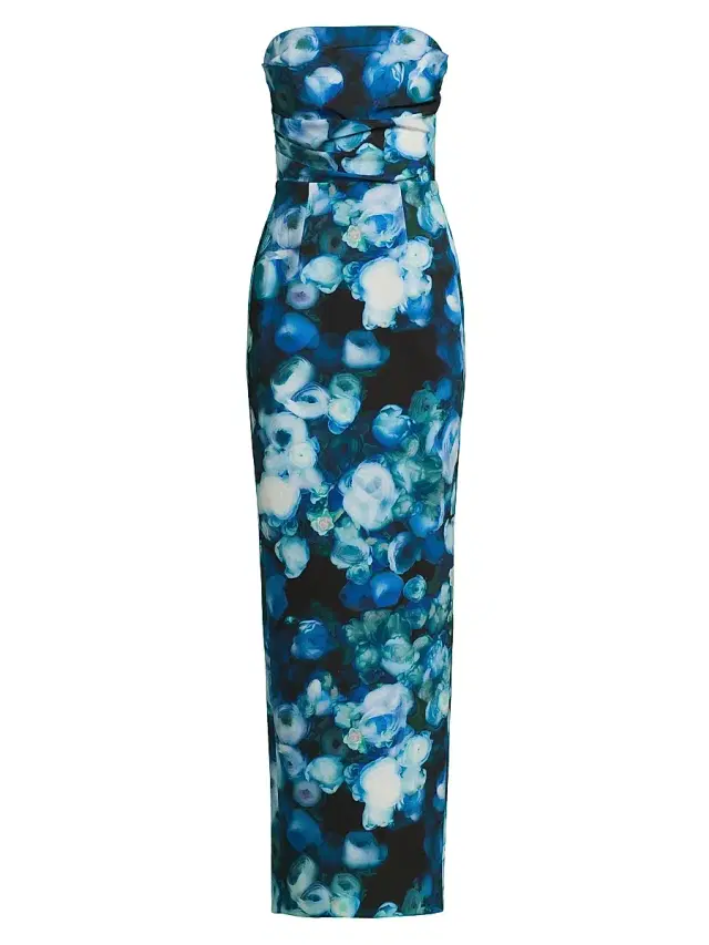 Black Halo Women's Leonora Floral Strapless Gown - Cerulean Corsage