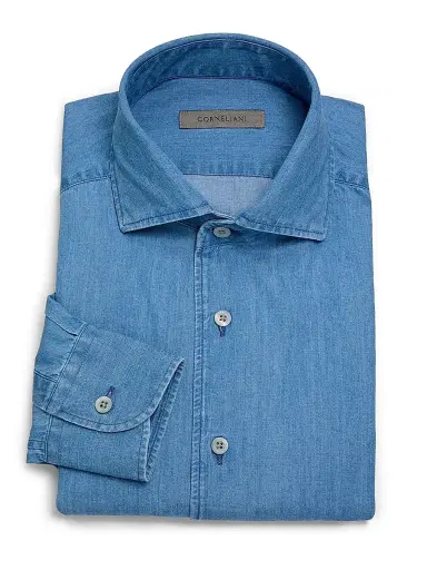 CORNELIANI Men's Chambray Cotton Shirt - Chambray - Size 15.5 | Thumbnail 1 CORNELIANI Men's Chambray Cotton Shirt - Chambray - Size 15.5 | Thumbnail 1