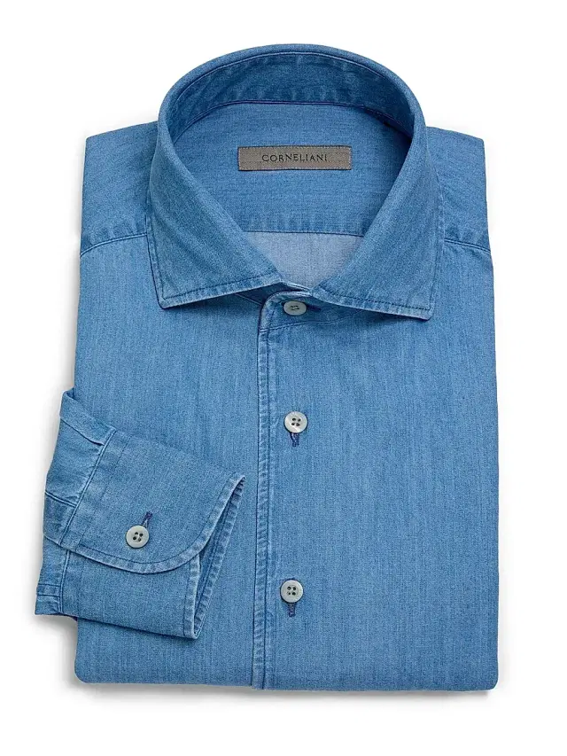 Corneliani Men's Chambray Cotton Shirt - Chambray
