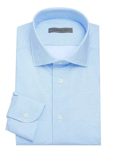 CORNELIANI Men's Performance Stretch-Nylon Shirt - Light Blue Micro - Size 17.5 | Thumbnail 1