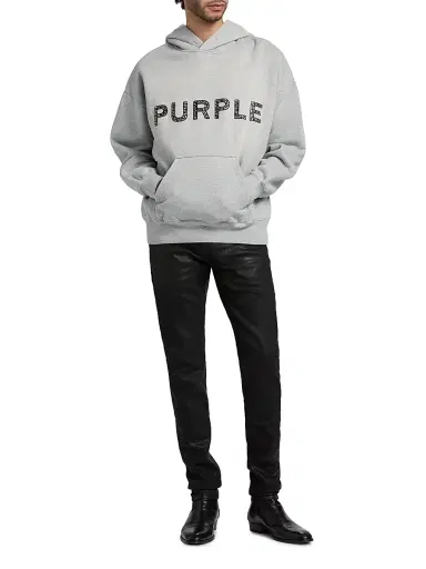Purple Brand Men's Embellished Logo Fleece Cotton Oversized Hoodie - Black - Size XXL | Thumbnail 2 Purple Brand Men's Embellished Logo Fleece Cotton Oversized Hoodie - Black - Size XXL | Thumbnail 2