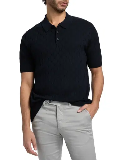 Saks Fifth Avenue Men's Geometric Cotton Polo Shirt - Navy - Size XXL | Thumbnail 3
