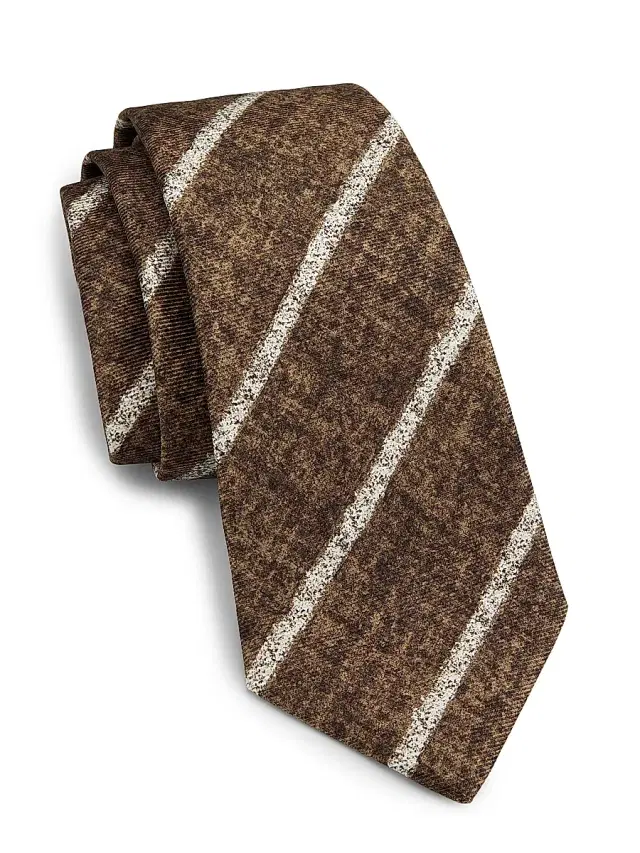 Kiton Men's Melange Stripe Silk Tie - Dark Brown