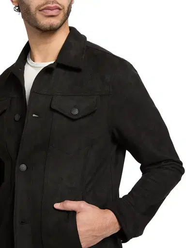 Monfrère Men's O-Dean Shirt Jacket - Suede Noir - Size Large | Thumbnail 6
