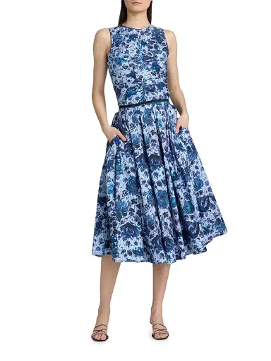 PRABAL GURUNG Women's Pleated Floral Cotton-Blend Midi-Skirt - Blue Multi | Thumbnail 2 PRABAL GURUNG Women's Pleated Floral Cotton-Blend Midi-Skirt - Blue Multi | Thumbnail 2