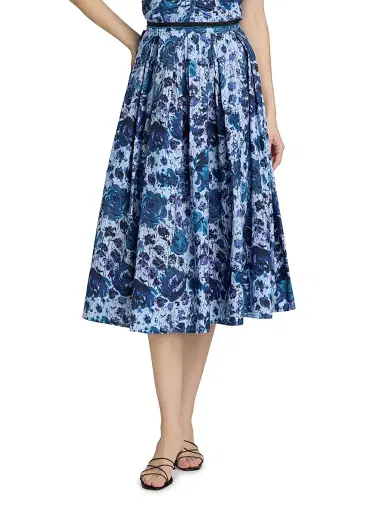 PRABAL GURUNG Women's Pleated Floral Cotton-Blend Midi-Skirt - Blue Multi | Thumbnail 3 PRABAL GURUNG Women's Pleated Floral Cotton-Blend Midi-Skirt - Blue Multi | Thumbnail 3