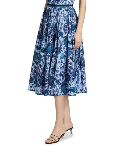 PRABAL GURUNG Women's Pleated Floral Cotton-Blend Midi-Skirt - Blue Multi | Thumbnail 4 PRABAL GURUNG Women's Pleated Floral Cotton-Blend Midi-Skirt - Blue Multi | Thumbnail 4