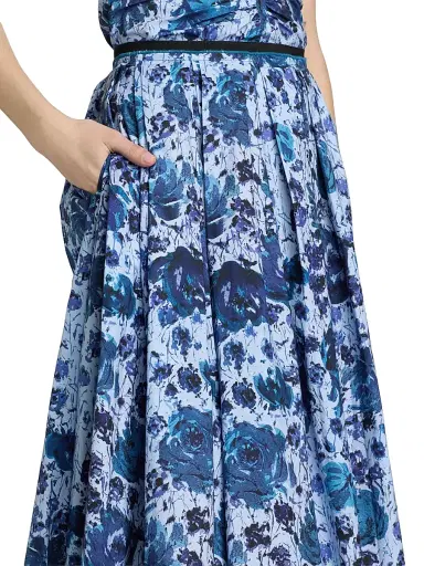 PRABAL GURUNG Women's Pleated Floral Cotton-Blend Midi-Skirt - Blue Multi | Thumbnail 6 PRABAL GURUNG Women's Pleated Floral Cotton-Blend Midi-Skirt - Blue Multi | Thumbnail 6