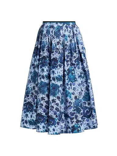 PRABAL GURUNG Women's Pleated Floral Cotton-Blend Midi-Skirt - Blue Multi | Thumbnail 1 PRABAL GURUNG Women's Pleated Floral Cotton-Blend Midi-Skirt - Blue Multi | Thumbnail 1