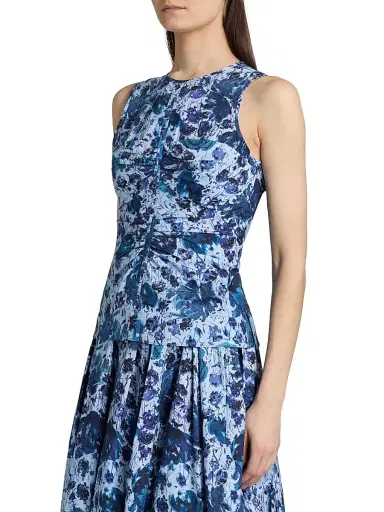 PRABAL GURUNG Women's Floral Cotton-Blend Ruched Top | Thumbnail 4 PRABAL GURUNG Women's Floral Cotton-Blend Ruched Top | Thumbnail 4