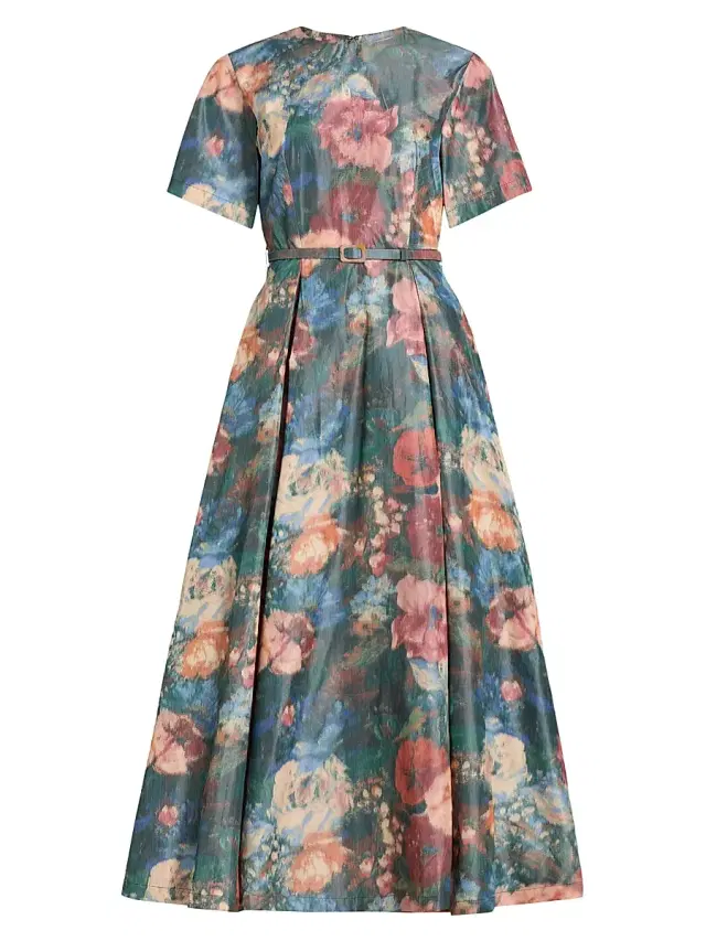 Prabal Gurung Women's Floral Taffeta A-Line Cocktail Dress - Green Peach Multi