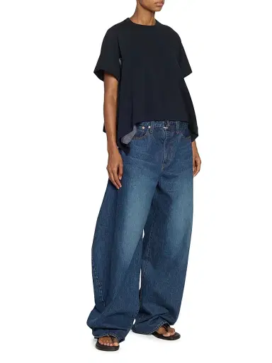 Sacai Women's Lightweight Denim & Cotton Jersey T-Shirt - Navy Blue | Thumbnail 2