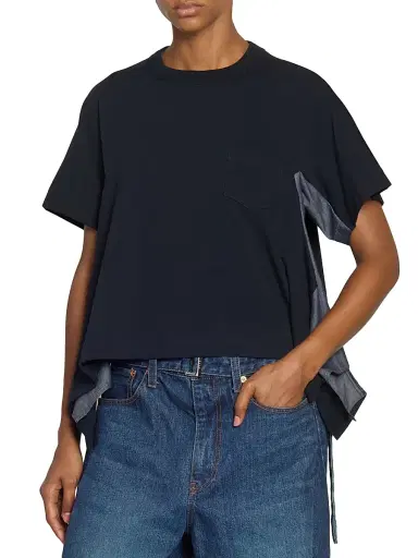 Sacai Women's Lightweight Denim & Cotton Jersey T-Shirt - Navy Blue | Thumbnail 3