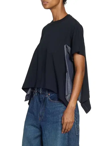 Sacai Women's Lightweight Denim & Cotton Jersey T-Shirt - Navy Blue | Thumbnail 4