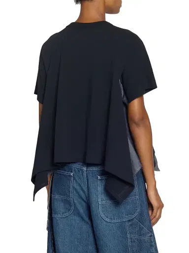Sacai Women's Lightweight Denim & Cotton Jersey T-Shirt - Navy Blue | Thumbnail 5
