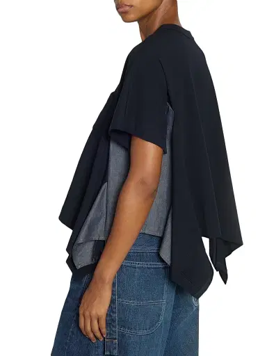 Sacai Women's Lightweight Denim & Cotton Jersey T-Shirt - Navy Blue | Thumbnail 6