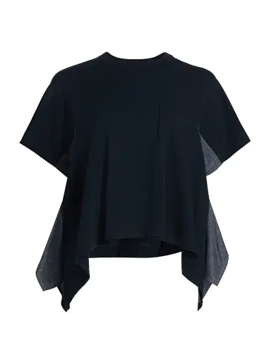 Sacai Women's Lightweight Denim & Cotton Jersey T-Shirt - Navy Blue | Thumbnail 1