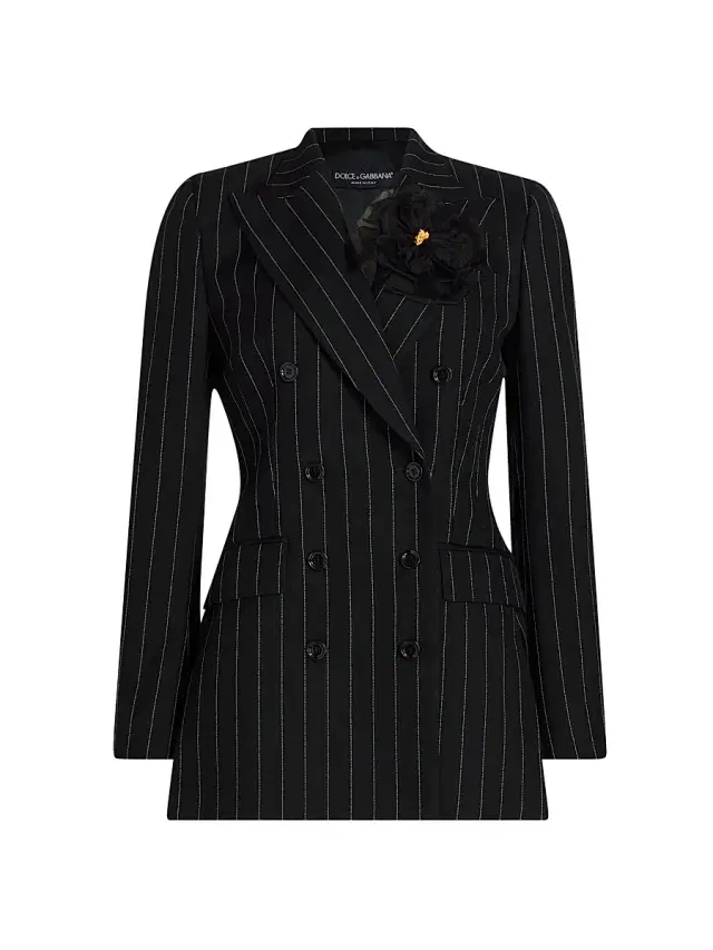 Women's Gessato Pinstripe Wool Double-Breasted Blazer - Riga