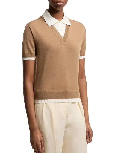 Moncler Women's Polo Shirt in Wool - Beige - Size Large | Thumbnail 2