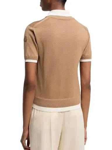 Moncler Women's Polo Shirt in Wool - Beige - Size Large | Thumbnail 3