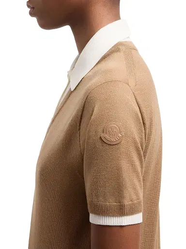 Moncler Women's Polo Shirt in Wool - Beige - Size Large | Thumbnail 4