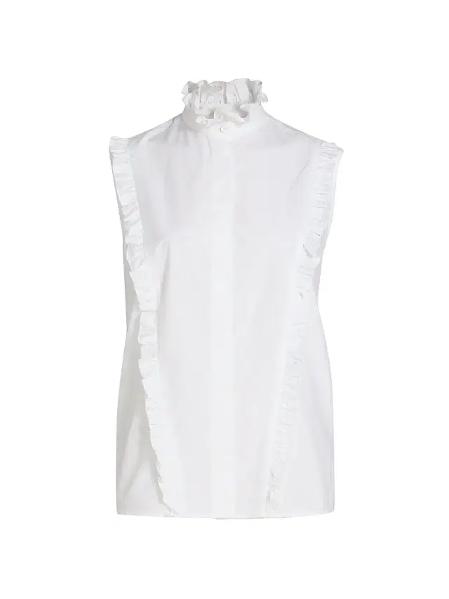 Women's Ruffled Cotton Poplin Sleeveless Top - Bianco Ottico