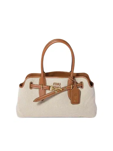 Miu Miu Women's Aventure Canvas and Leather Shoulder Bag | Thumbnail 1 Miu Miu Women's Aventure Canvas and Leather Shoulder Bag | Thumbnail 1