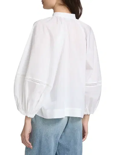 Fabiana Filippi Women's Balloon-Sleeve Cotton Muslin Half-Zip Shirt - Bianco Ottico | Thumbnail 5 Fabiana Filippi Women's Balloon-Sleeve Cotton Muslin Half-Zip Shirt - Bianco Ottico | Thumbnail 5