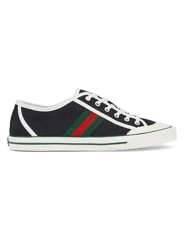 Gucci Men's Web Cotton Canvas Low-Top Sneakers - Black