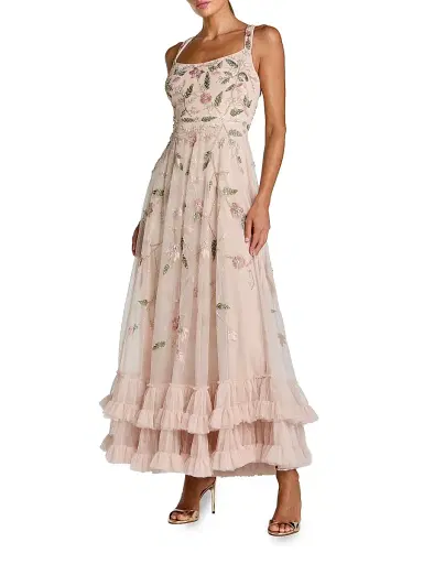 Mac Duggal Women's Floral Embellished Scoopneck Maxi Dress - Porcelain - Size 14 | Thumbnail 1