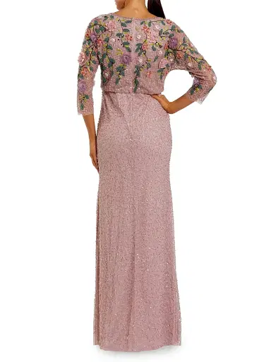 Mac Duggal Women's Floral Beaded Mesh Gown - Vintage Lilac Multi | Thumbnail 2 Mac Duggal Women's Floral Beaded Mesh Gown - Vintage Lilac Multi | Thumbnail 2