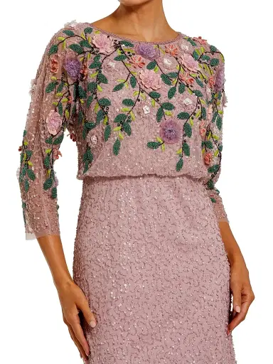 Mac Duggal Women's Floral Beaded Mesh Gown - Vintage Lilac Multi | Thumbnail 3 Mac Duggal Women's Floral Beaded Mesh Gown - Vintage Lilac Multi | Thumbnail 3