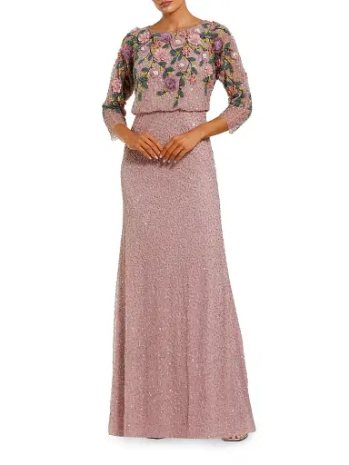 Mac Duggal Women's Floral Beaded Mesh Gown - Vintage Lilac Multi | Thumbnail 1 Mac Duggal Women's Floral Beaded Mesh Gown - Vintage Lilac Multi | Thumbnail 1