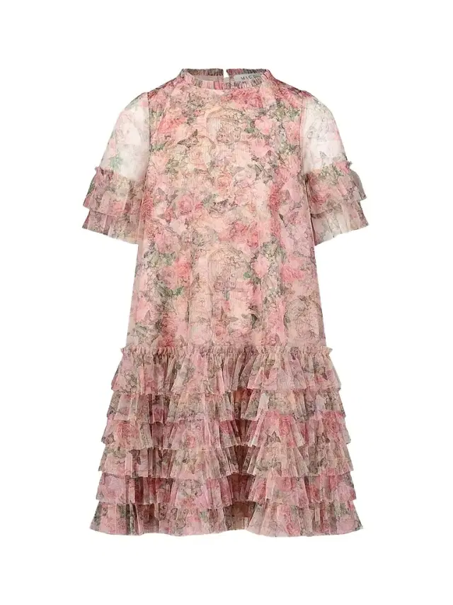 Mac Duggal Little Girl's & Girl's Floral Mesh Short-Sleeve Dress