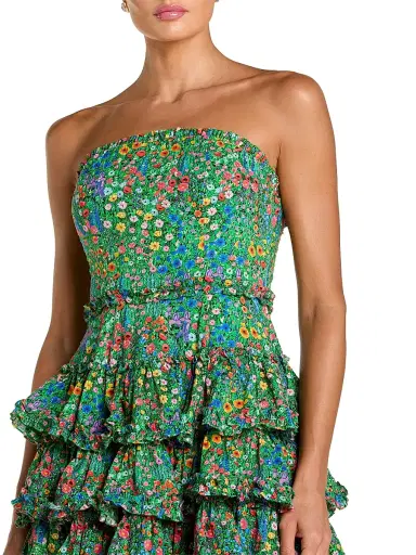 Mac Duggal Women's Floral Ruffled Strapless Midi-Dress - Green Multi - Size 12 | Thumbnail 3 Mac Duggal Women's Floral Ruffled Strapless Midi-Dress - Green Multi - Size 12 | Thumbnail 3