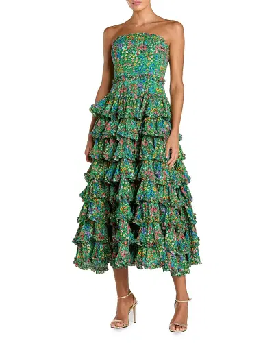 Mac Duggal Women's Floral Ruffled Strapless Midi-Dress - Green Multi - Size 12 | Thumbnail 1 Mac Duggal Women's Floral Ruffled Strapless Midi-Dress - Green Multi - Size 12 | Thumbnail 1