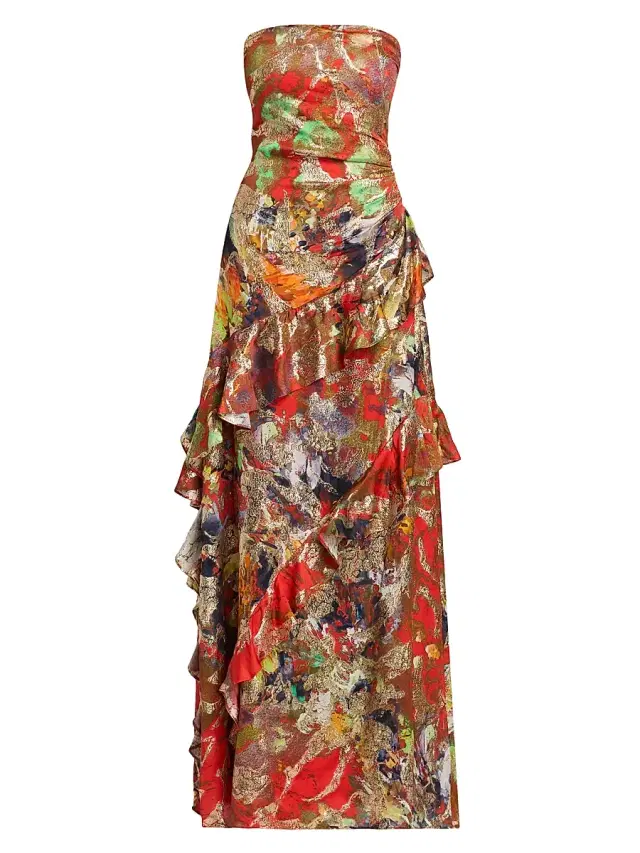 Ramy Brook Women's Dominika Printed Ruffled Gown - Orange Combo