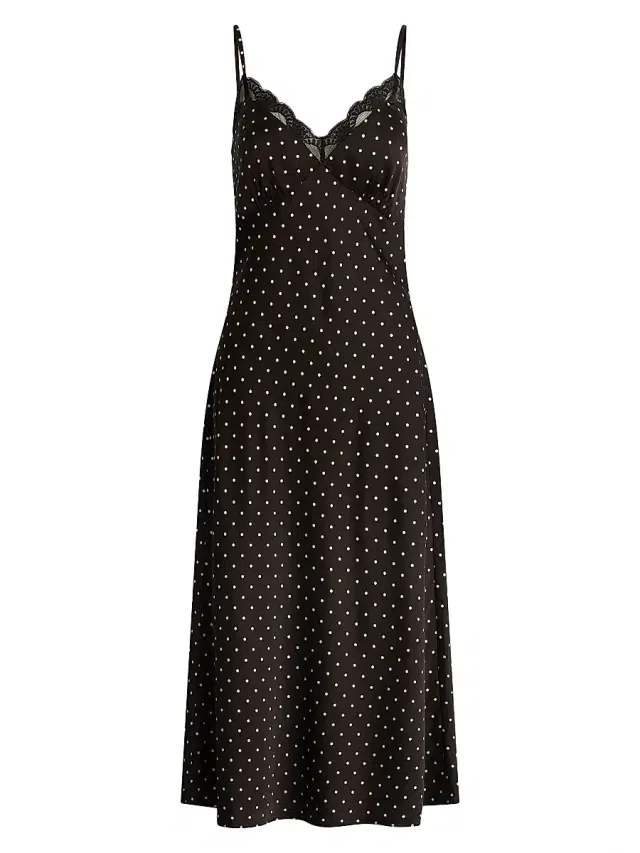 Joe's Jeans Women's The Ines Polka Dot Midi-Slipdress - Black Polka Dot