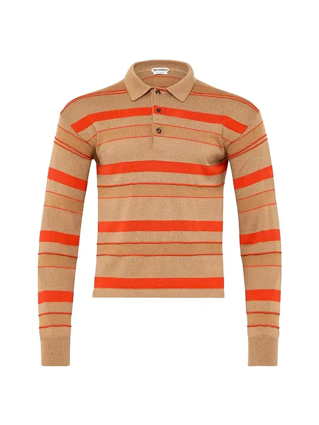 Men's Knit Rugby Striped Polo Shirt - Biscuit