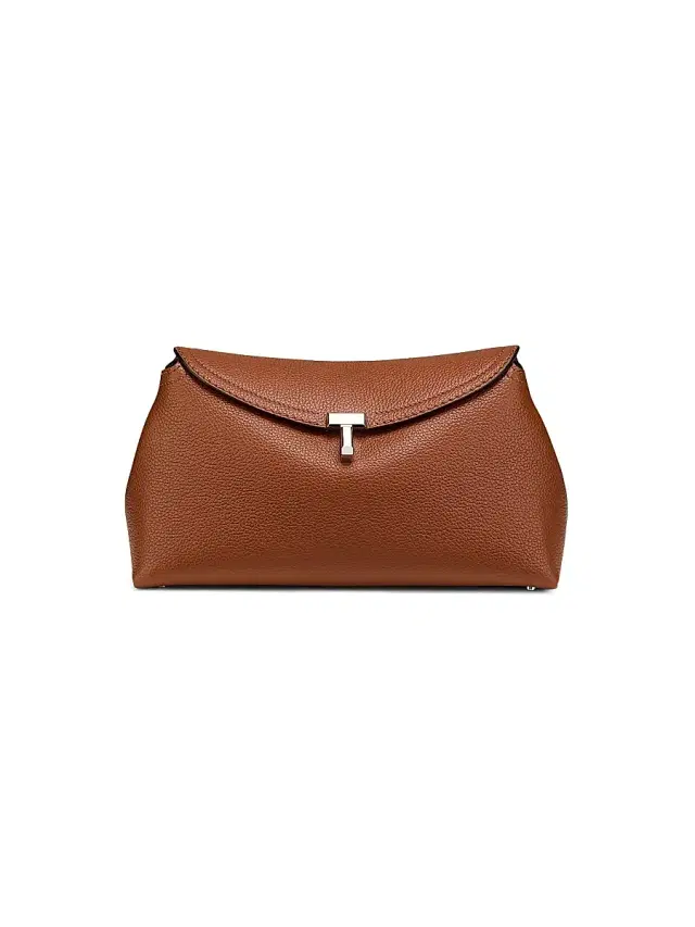 Toteme Women's T-Lock Grained-Leather Clutch - Sienna